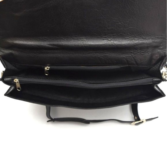Vintage Black Leather Attache Portfolio Briefcase Flap Over Case - Picture 3 of 6
